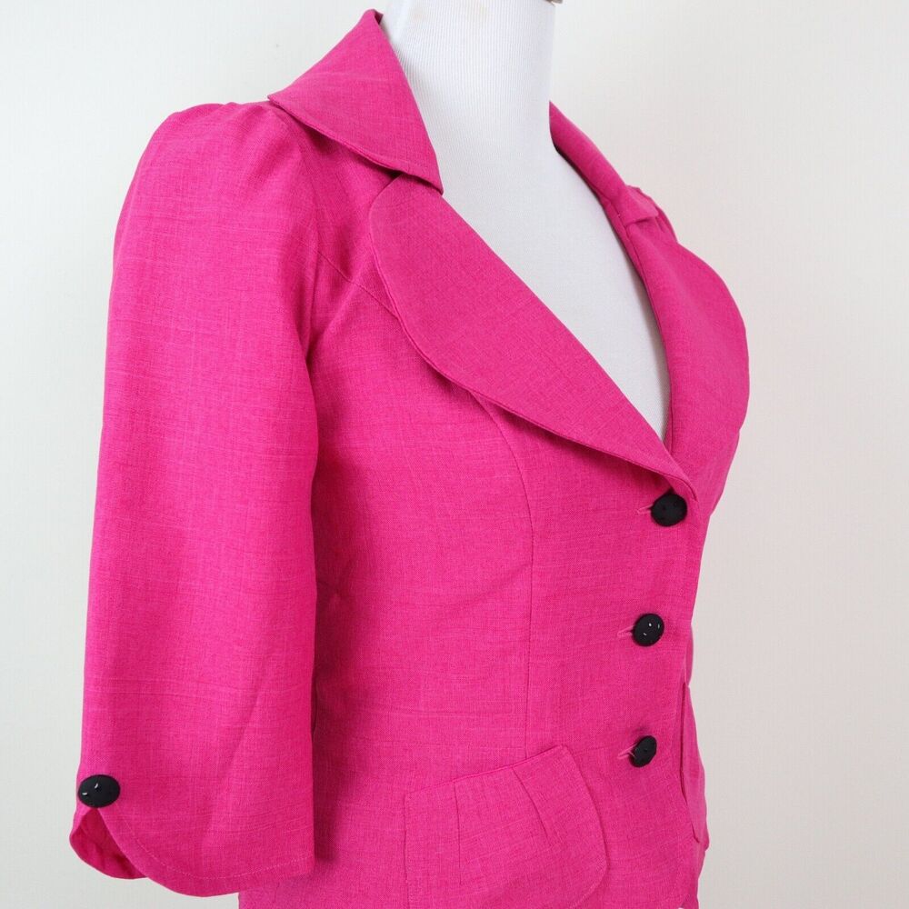 Vintage 90s Tailored 3/4 Sleeve Jacket Crop Blazer Pockets Pink - Picture 6 of 8
